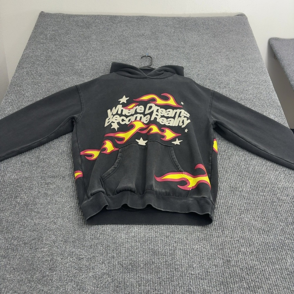 PacSun Hoodie Mens XL Black Cotton Graphic Dreams Reality Flames Streetwear
